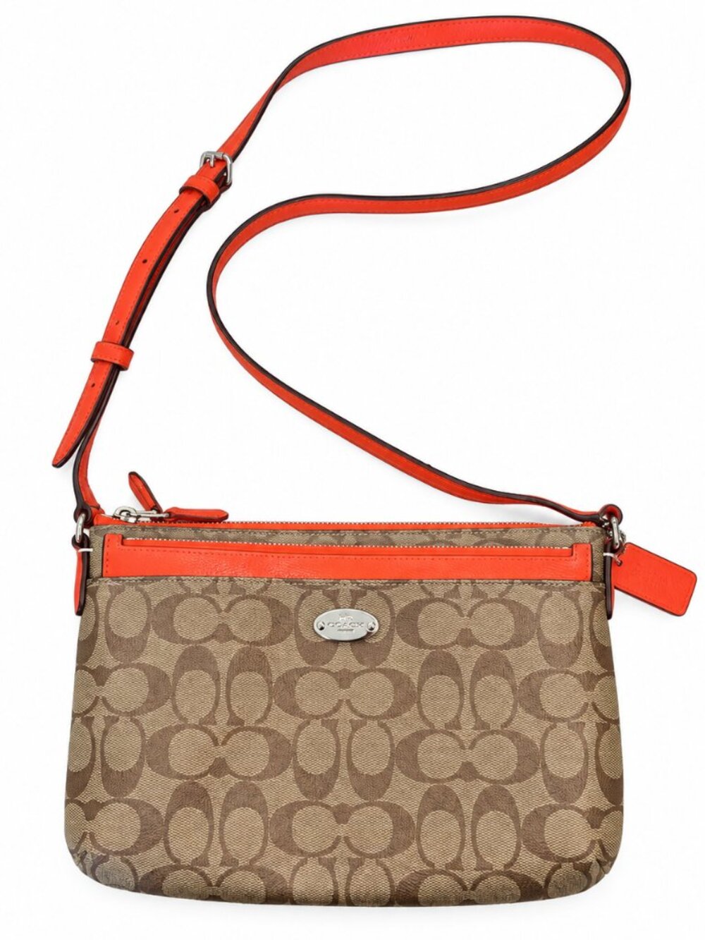 Coach Signature F52881 PVC East West Crossbody Bag Tan Orange